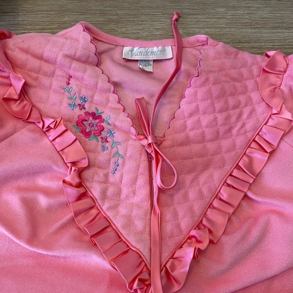 Vintage Vandemere Robe Womens Pink Sz L Brushed Fleece Cottage Core Grandma NWT - Picture 7 of 9